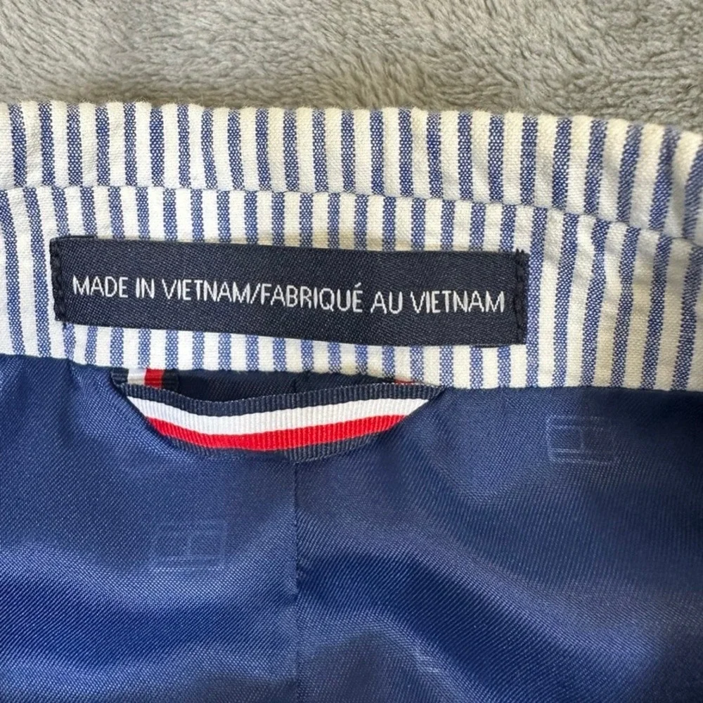 Tommy Hilfiger Mens Blue White Seersucker Stripe Two Button Sport Coat 42S